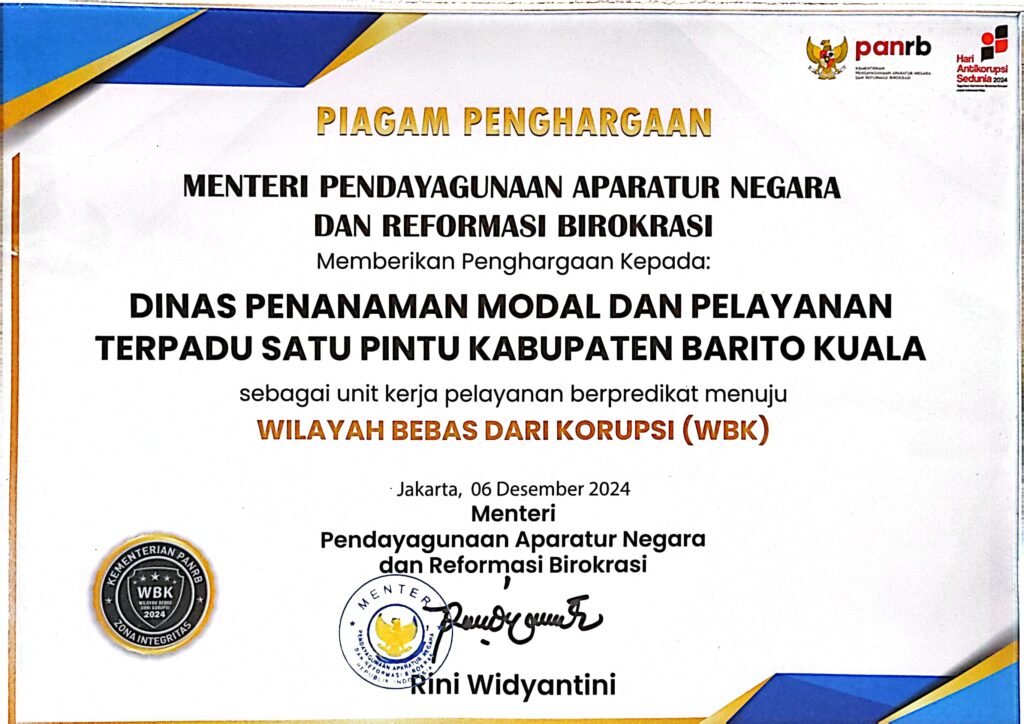 Penghargaan Wilayah Bebas Dari Korupsi ( WBK )